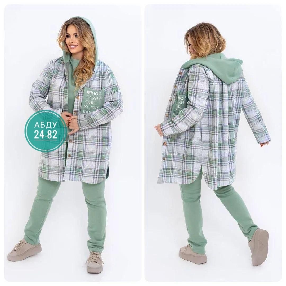 костюм тройка женский,костюм на флисе,одежда больших размеров, больших размеров,кардиган в клетку