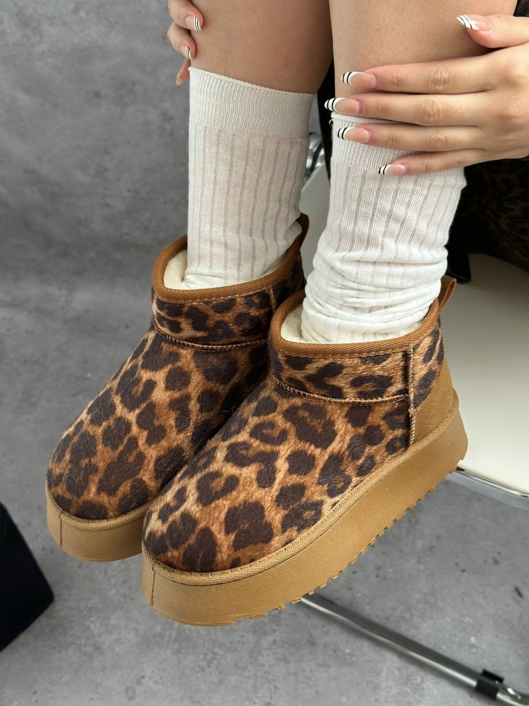 угги женские,,леопардовые угги, женская,зимние угги