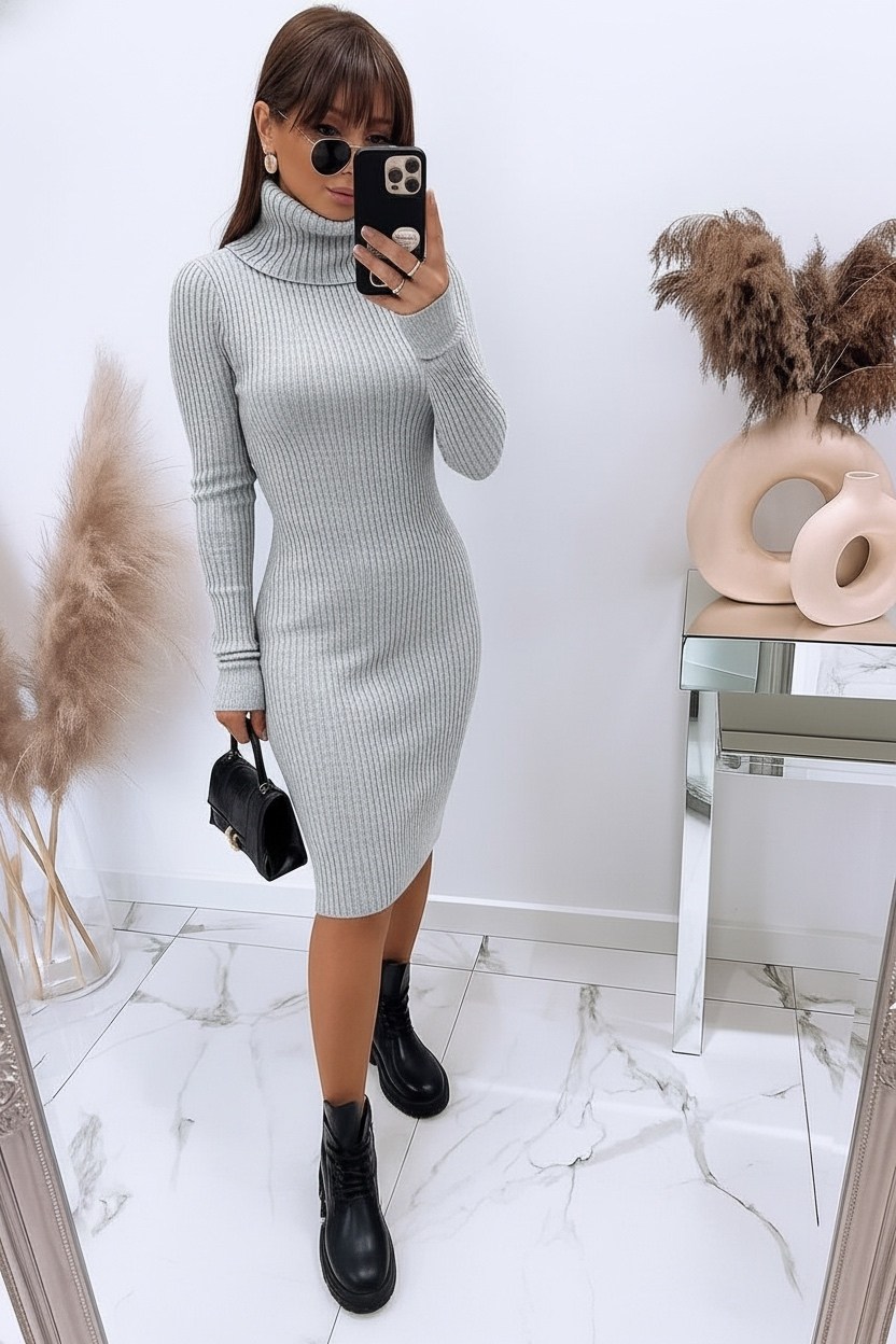 платье вязаное миди,длинное вязаное платье,теплое платье,темно серое вязаное платье,трикотажное платье лапша