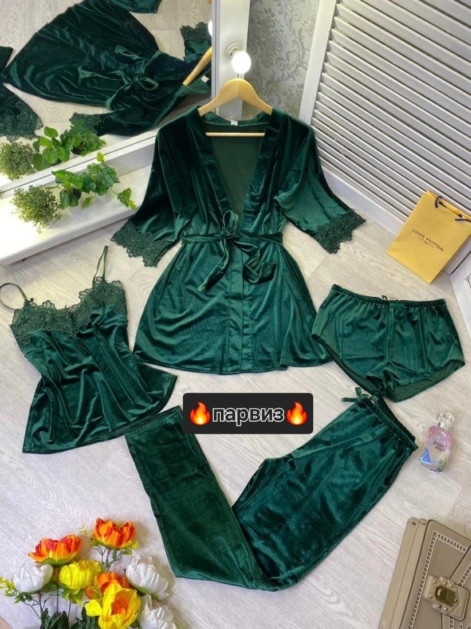 пижама велюр,комплект пижама,пижама комплект женская,пижама из бархата,велюровая пижама 5 в 1