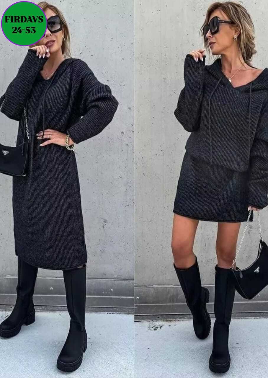 платье вязаное,платья с капюшоном,платье женская,платье теплое,трикотажное платье