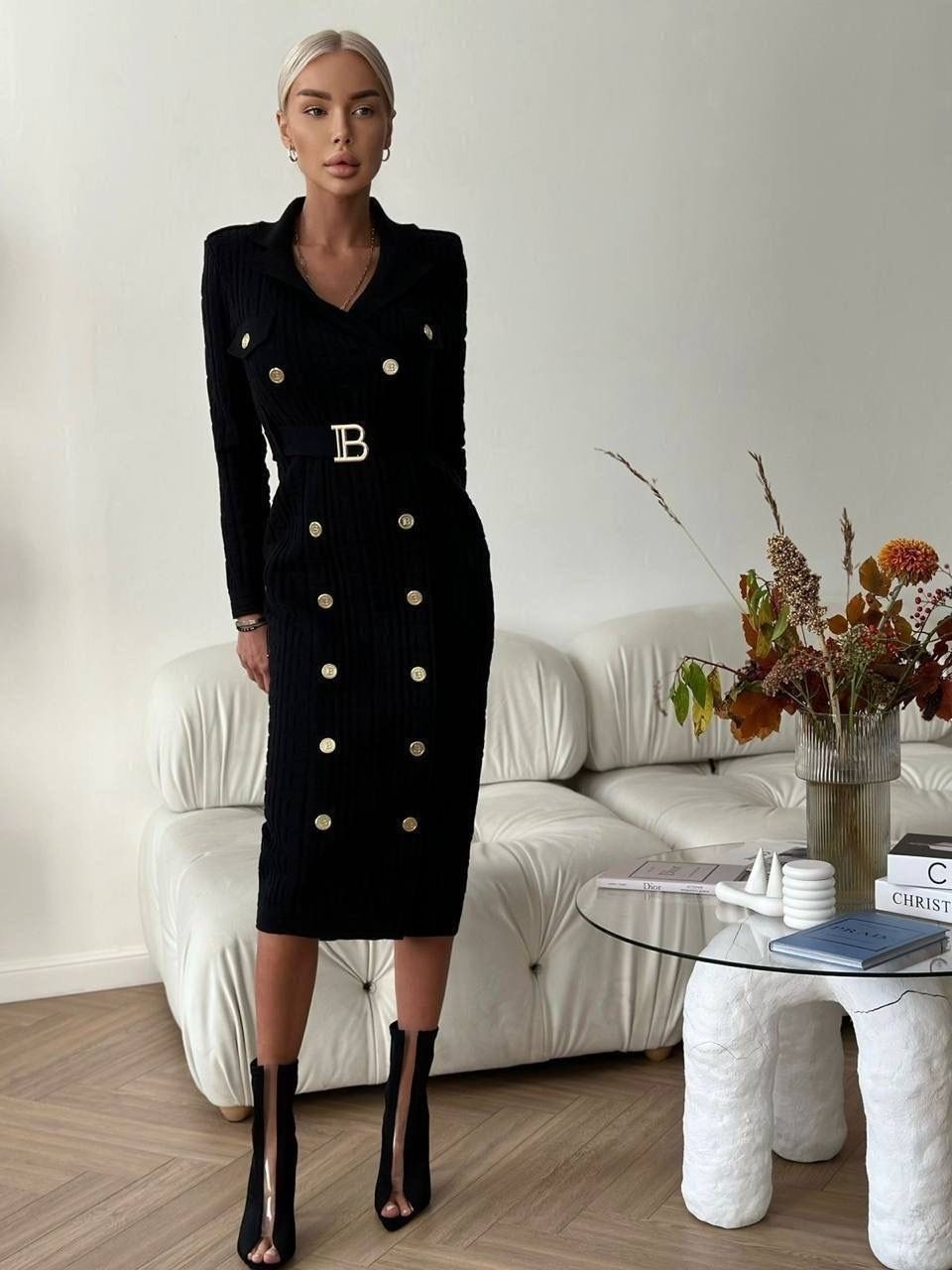 платье balmain бандажное,платье balmain,платье balmain черный,платье с пуговицами,платье в стиле