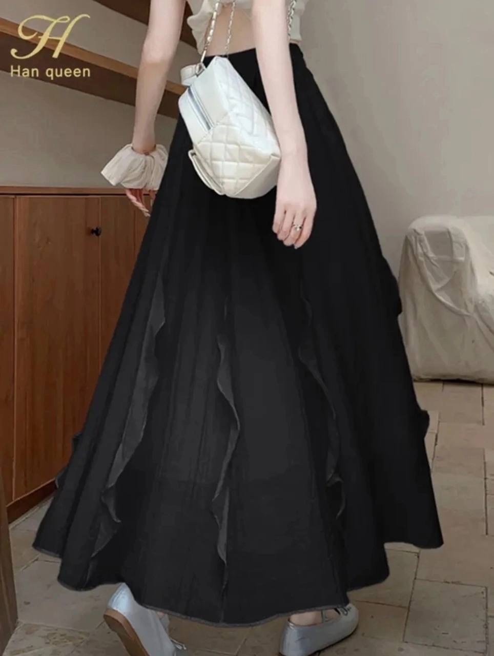 женская длинная юбка,длинная белая юбка,юбка в корейском стиле,длинная юбка,шифоновая юбка