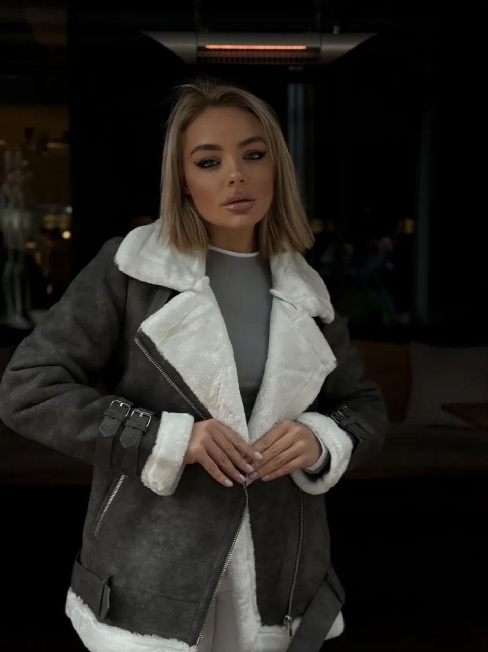 дубленка авиатор,дубленка женская зимняя авиатор,стильная дубленка,дубленка женская,серая дубленка