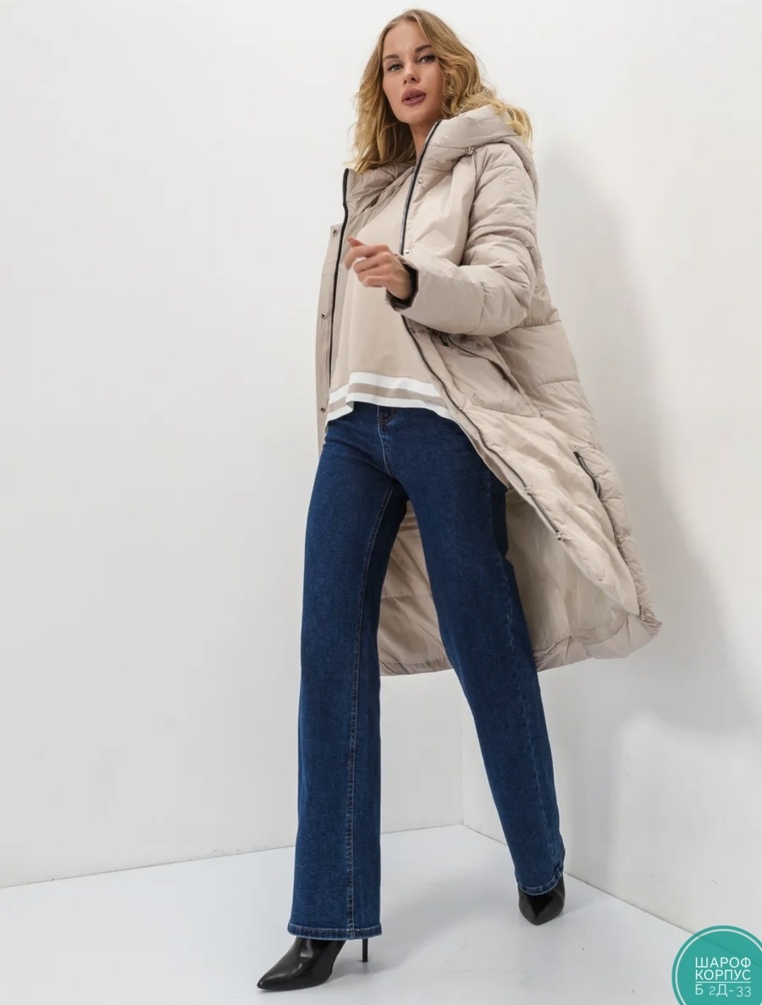 стильные пуховики,пуховик зимний длинный с капюшоном piomino,пуховик удлиненный женский,бежевый пуховик,пуховик женский зимний