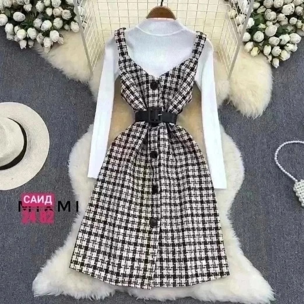 cарафан из твида,модное платье,шерстяное платье,платье комплект,женские костюмы с юбкой