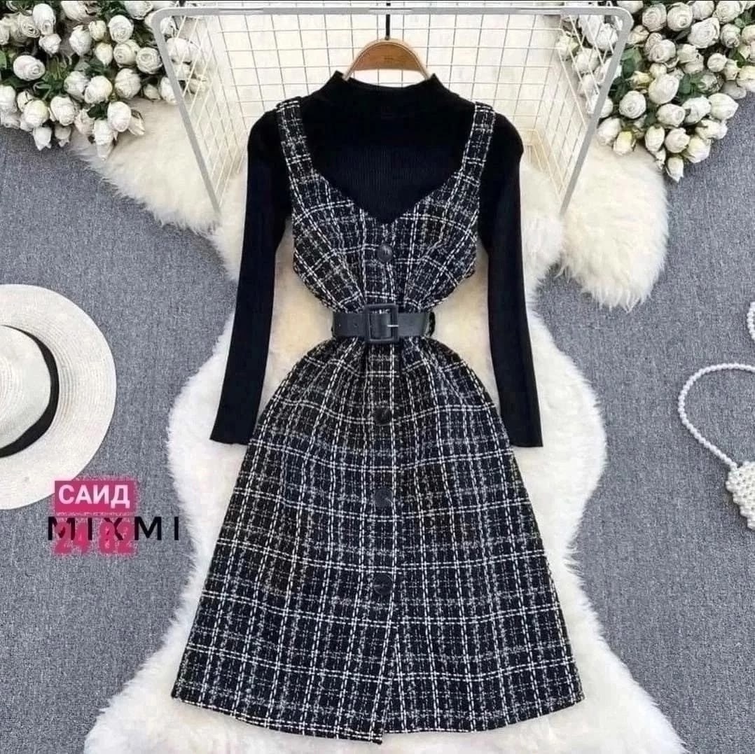 cарафан из твида,модное платье,шерстяное платье,платье комплект,женские костюмы с юбкой
