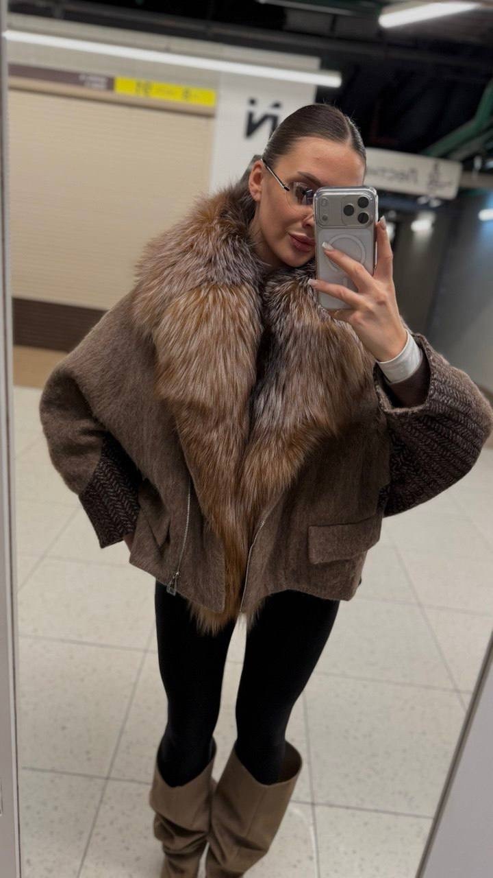 полупальто с мехом,пончо с мехом,пальто с мехом,пальто пончо,меховое пальто
