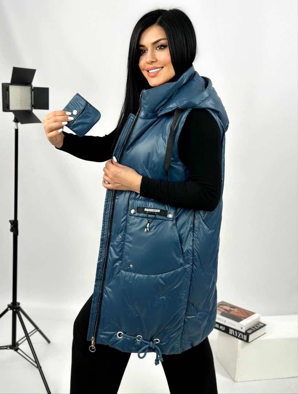 жилетка женская,жилет женский,жилетка с капюшоном длинная,жилет утепленный женский,жилет