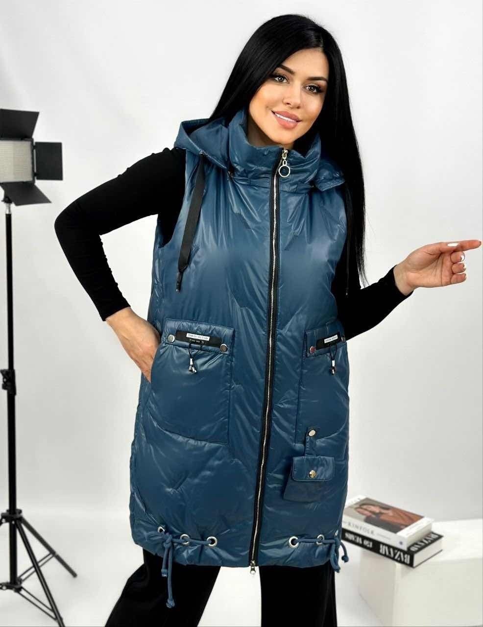 жилетка женская,жилет женский,жилетка с капюшоном длинная,жилет утепленный женский,жилет