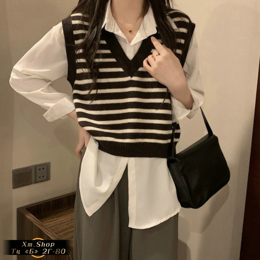 женский трикотажный жилет в полоску,жилет женский в полоску,жилет в полоску,вязаный джемпер в полоску,свитер жилет