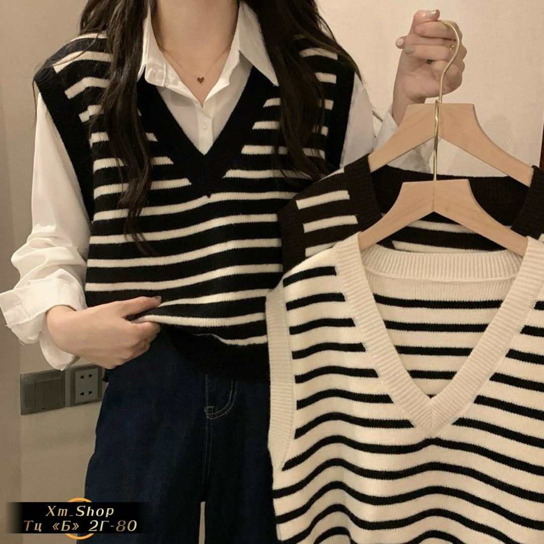 женский трикотажный жилет в полоску,жилет женский в полоску,жилет в полоску,вязаный джемпер в полоску,свитер жилет