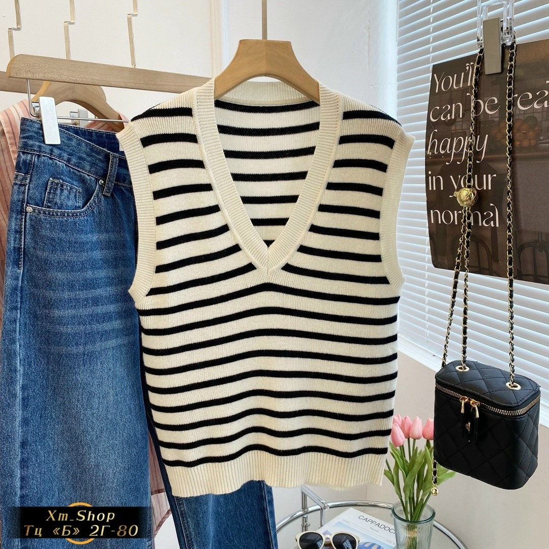 женский трикотажный жилет в полоску,жилет женский в полоску,жилет в полоску,вязаный джемпер в полоску,свитер жилет