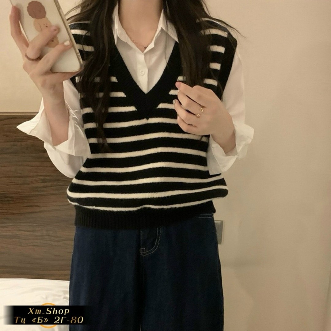 женский трикотажный жилет в полоску,жилет женский в полоску,жилет в полоску,вязаный джемпер в полоску,свитер жилет