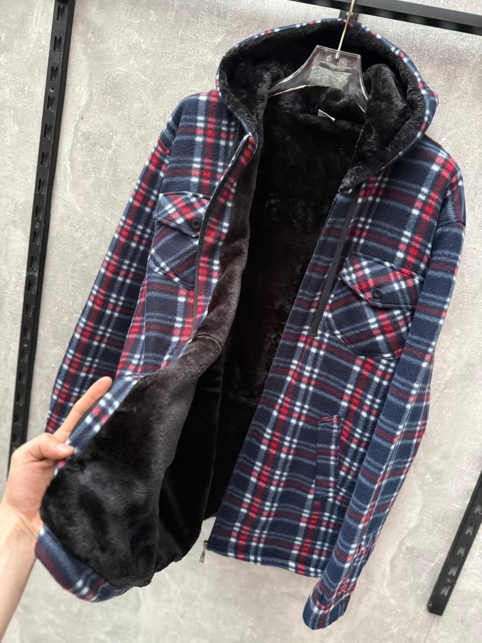 повседневная куртка,куртка теплая,рубашка с капюшоном,клетчатая куртка,рубашка с капюшоном мужская
