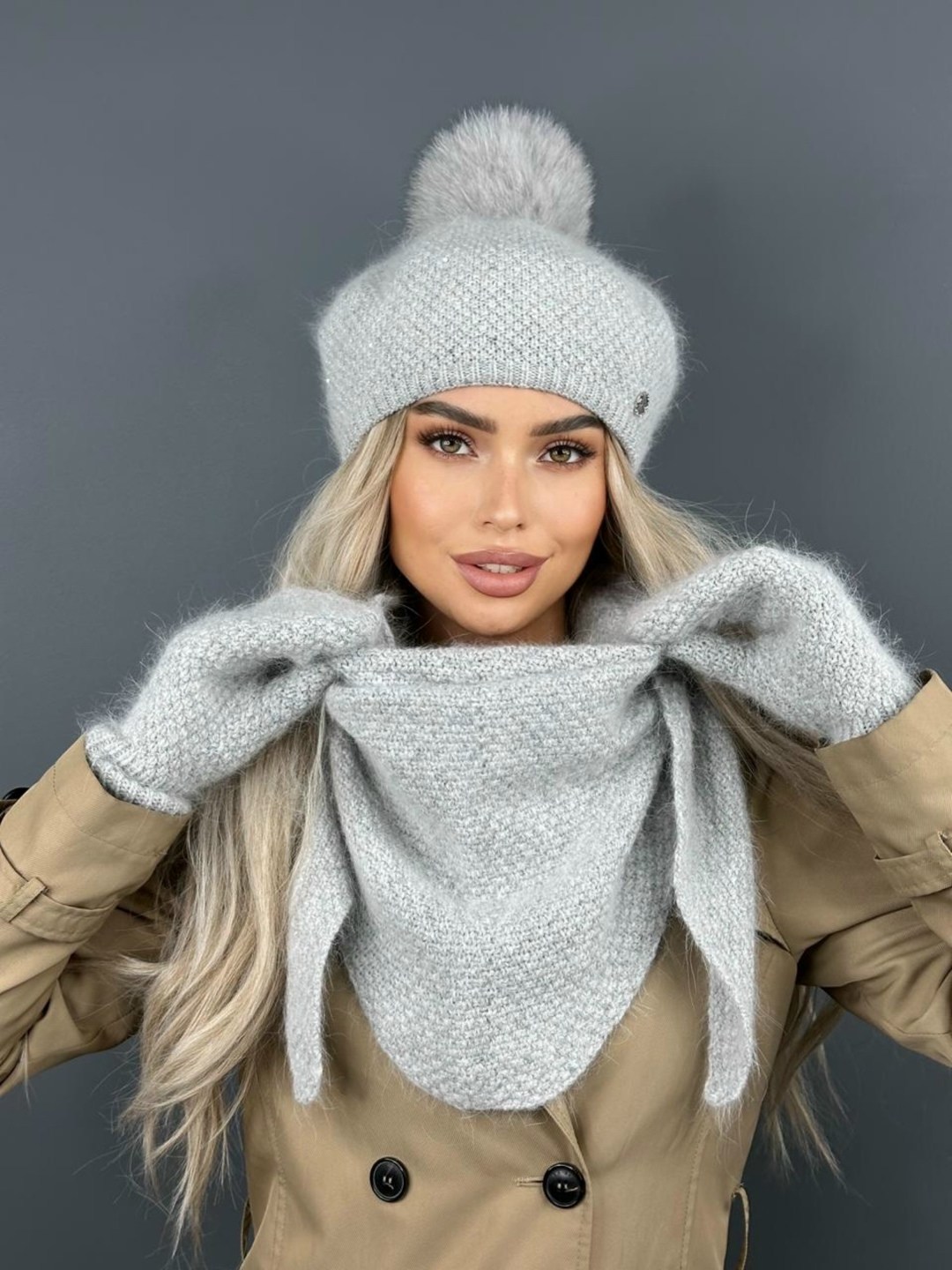 комплект шапки,шапка тыковка из пуха норки,шапка ангора мондиаль,шапка пушистая,варежки ангора