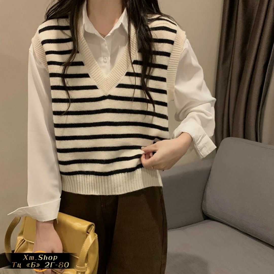 женский трикотажный жилет в полоску,жилет женский в полоску,жилет в полоску,вязаный джемпер в полоску,свитер жилет