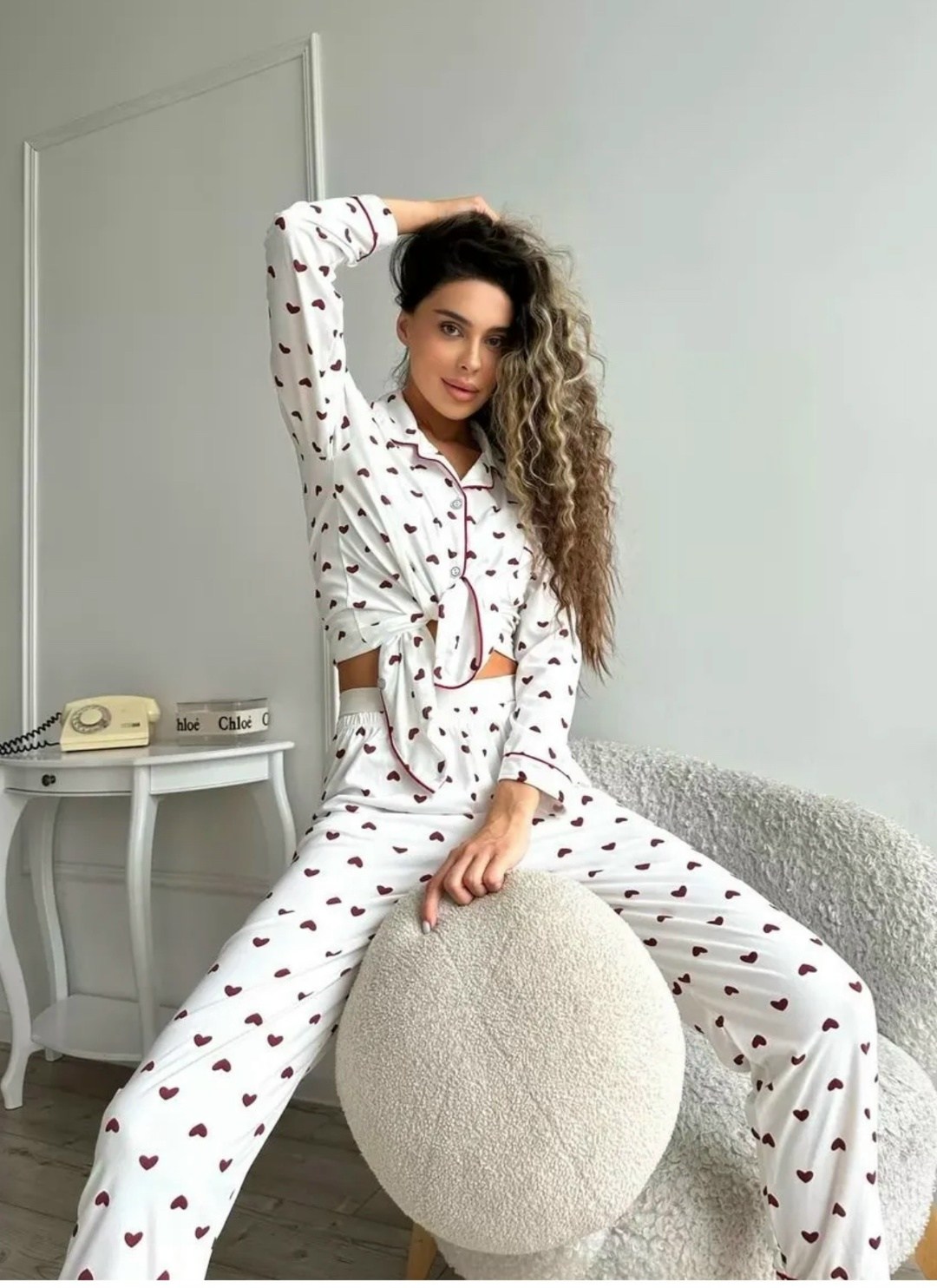 пижама с сердечками женская,пижама в сердечко,пижама для женщин,пижама женская комплект,домашняя пижама со штанами и рубашкой с сердечками