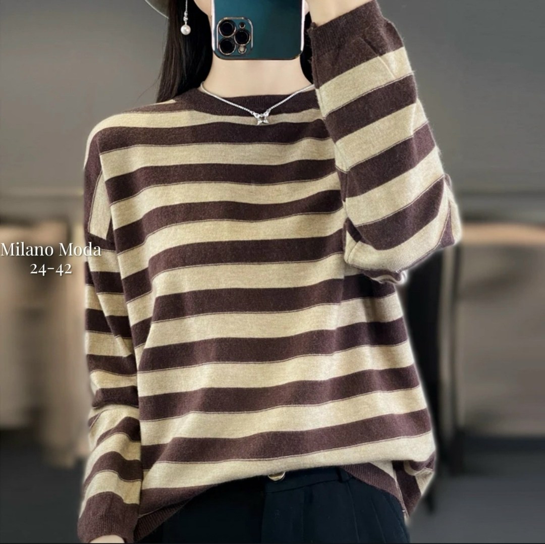 полосатый женский свитер с круглым вырезом,свитер в полоску женский,полосатая кофта женская,женский трикотажный свитер в полоску,джемпер с полосатыми рукавами