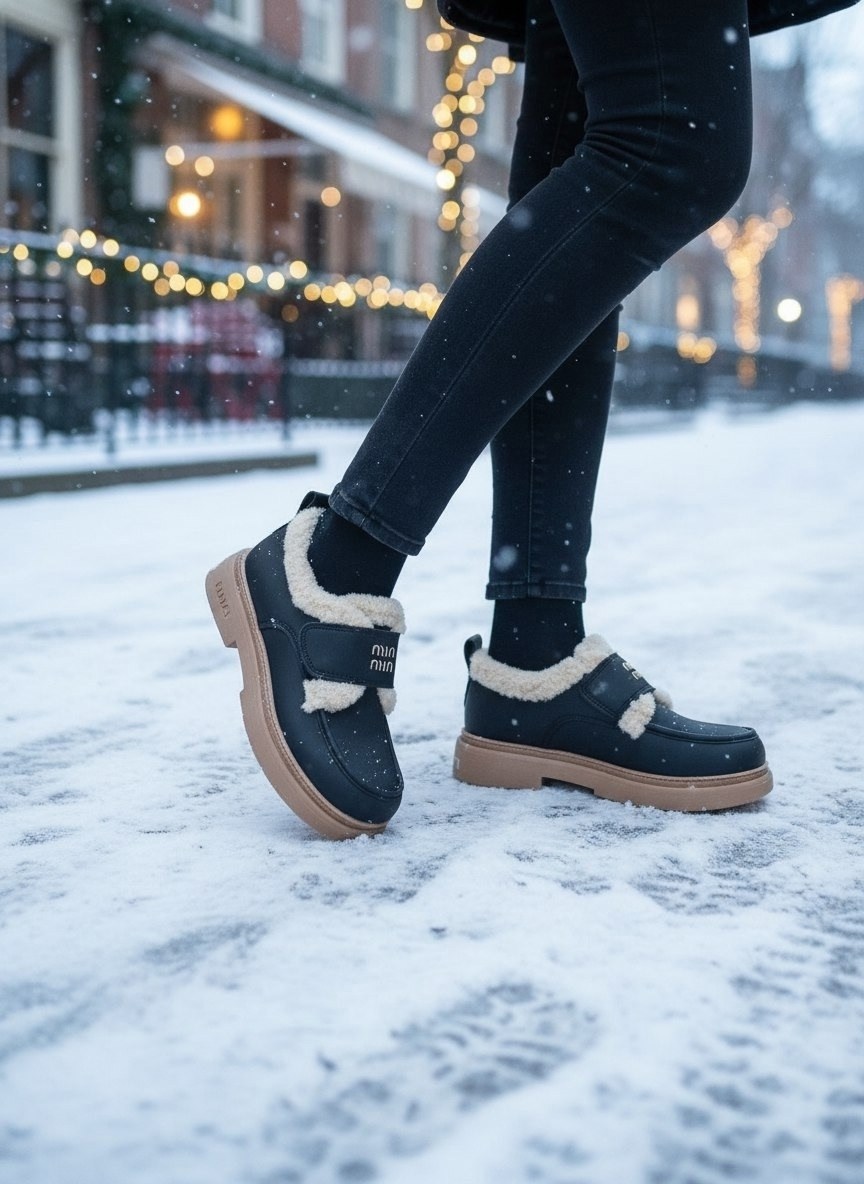 ,лоферы с мехам,женская ,обуви,повседневная