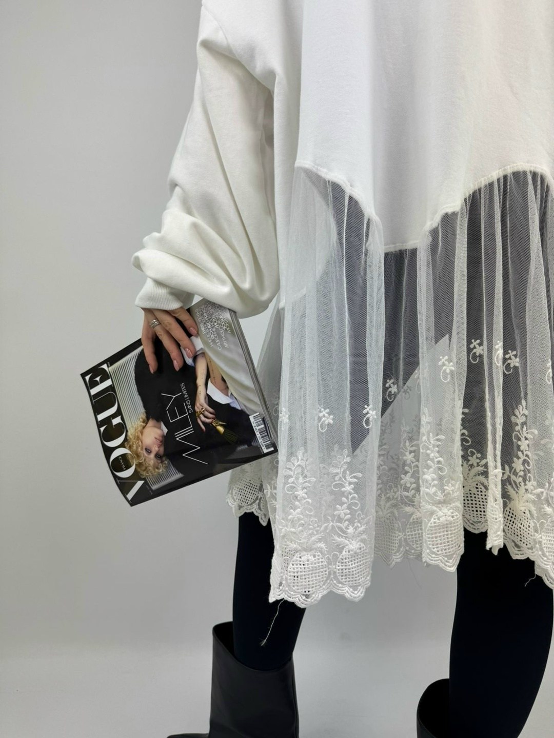 серый свитшот,свитшот женская,свитшот оверсайз,кружевная юбка