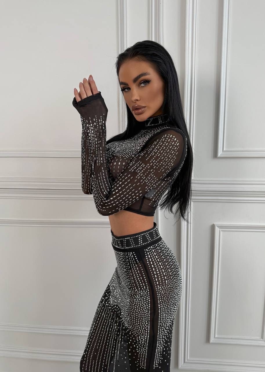 платье со стразами,стильные костюмы,комплект юбка и топ,костюм в стразах,костюм вечерний