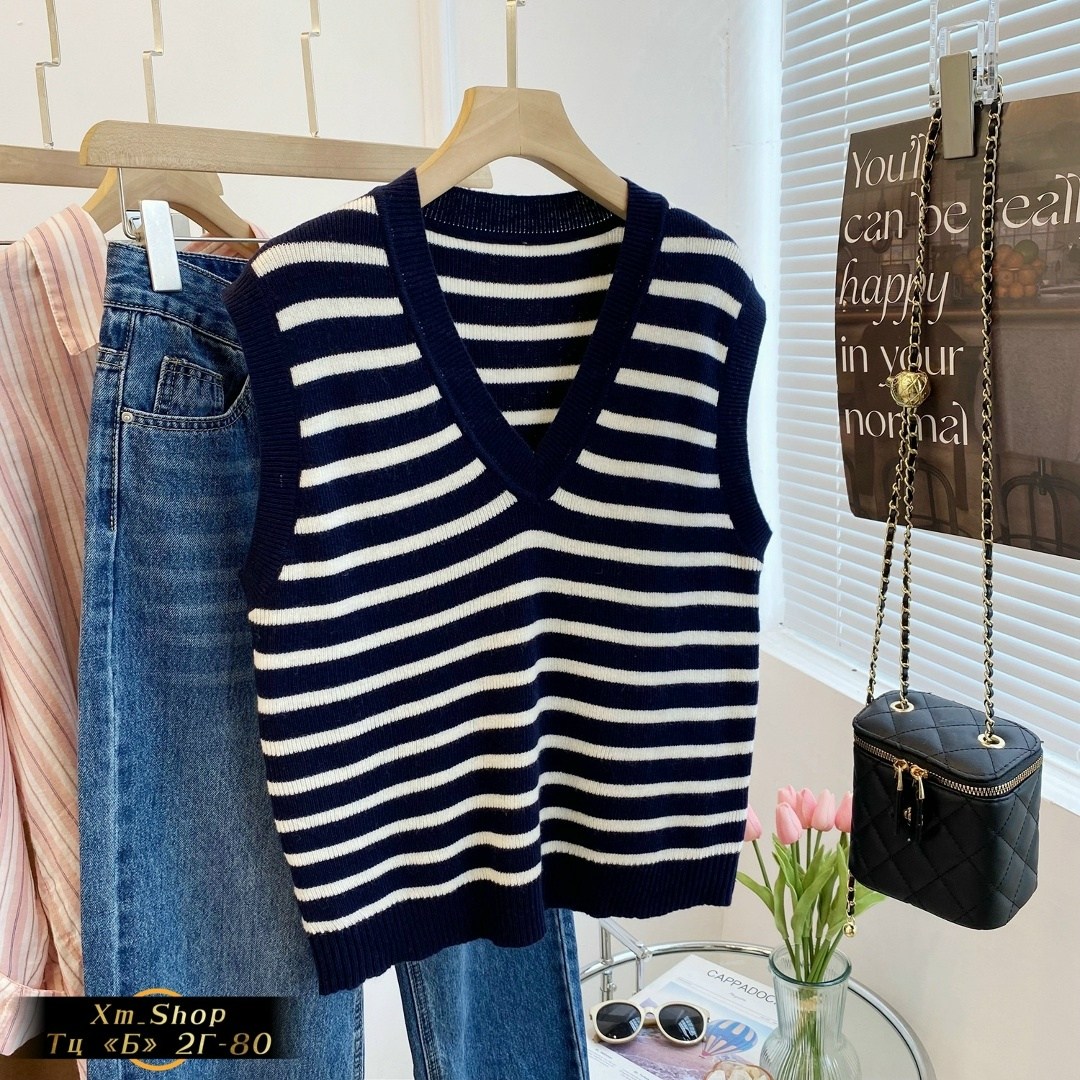 женский трикотажный жилет в полоску,жилет женский в полоску,жилет в полоску,вязаный джемпер в полоску,свитер жилет
