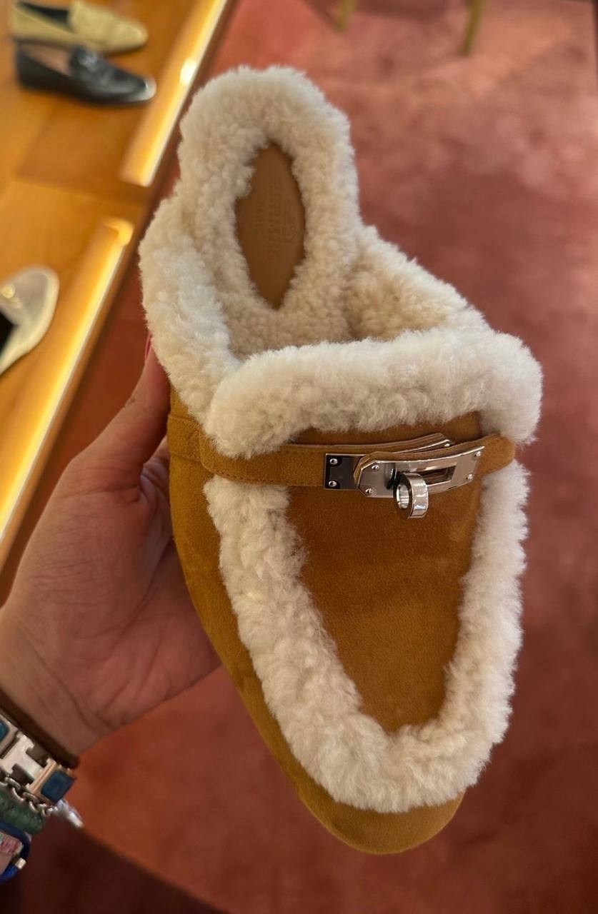 мюли hermes oz,мюли эрмес с мехом,сабо с мехом,меховые тапочки эрмес,мюли с мехом