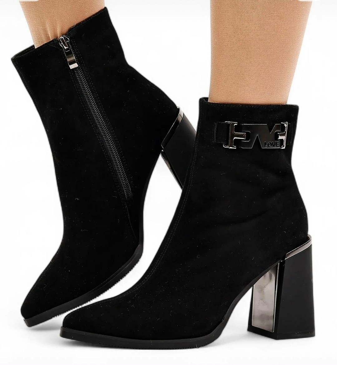 ,женские ботильоны,замшевые ботильоны,черные ботильоны,полусапожки на каблуке