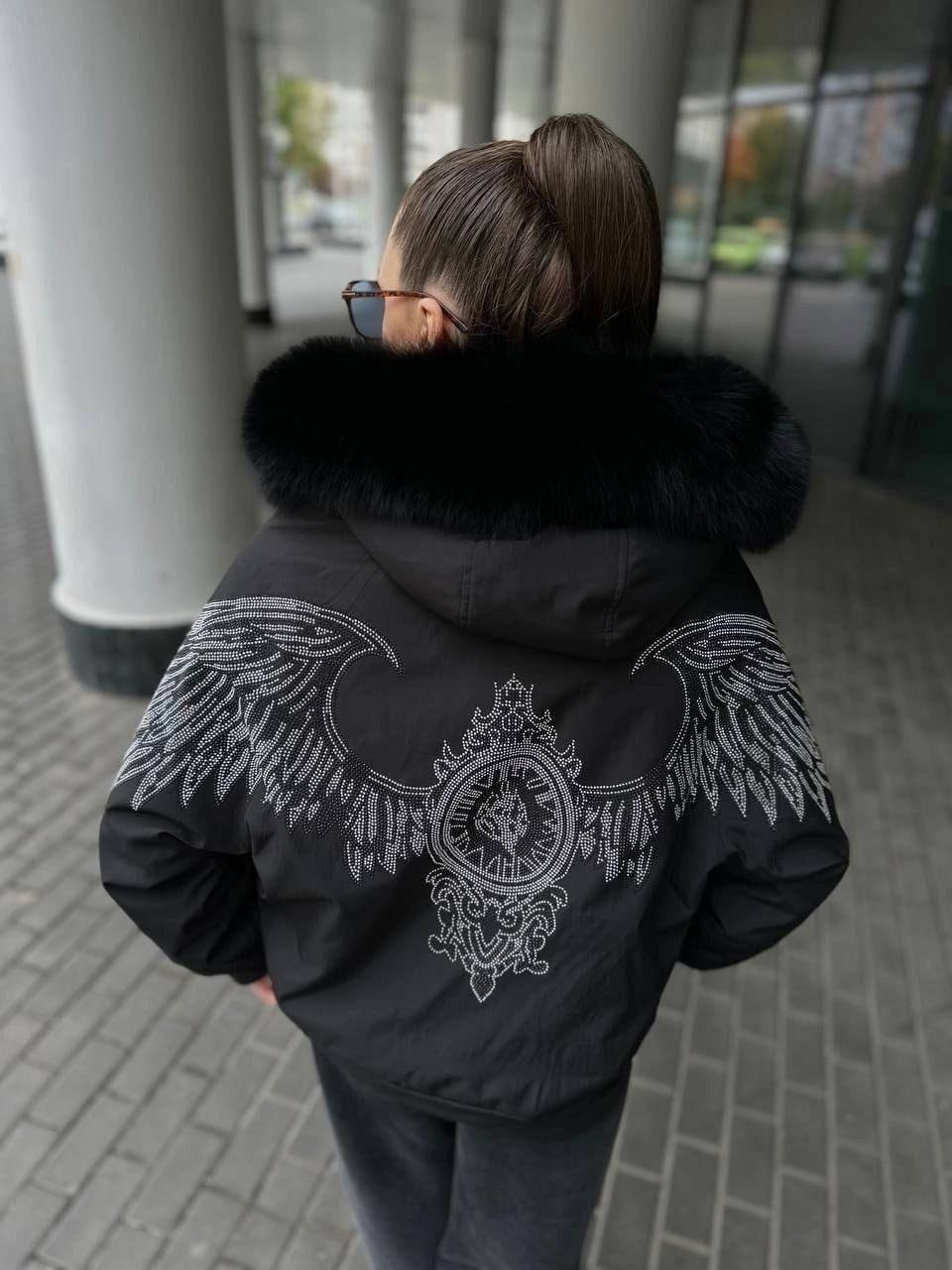 куртка меховая,куртка с мехом,куртка женская с мехом,куртка с крыльями на спине,бомбер с мехом