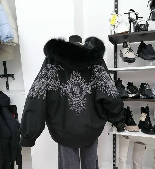 куртка меховая,куртка с мехом,куртка женская с мехом,куртка с крыльями на спине,бомбер с мехом