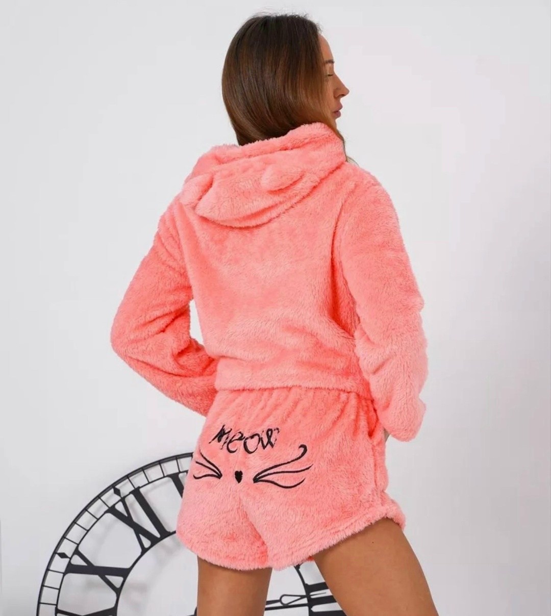 махровая пижама,пижама с шортами теплая плюшевая,пижама женская теплая,плюшевая пижама meow,плюшевая пижама