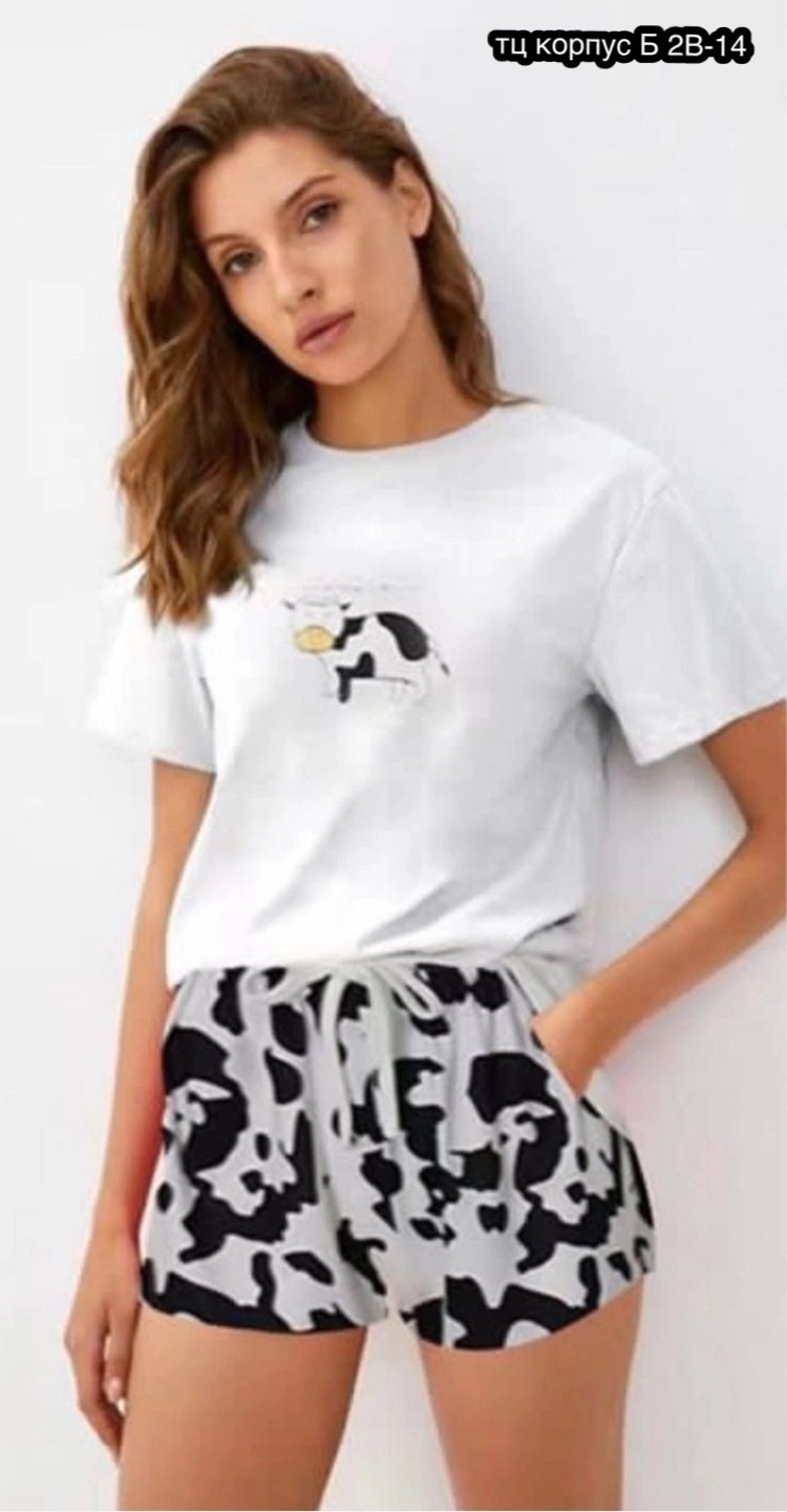 женская пижама,домашняя одежда пижама,пижама корова,комплект пижама,пижама с принтом