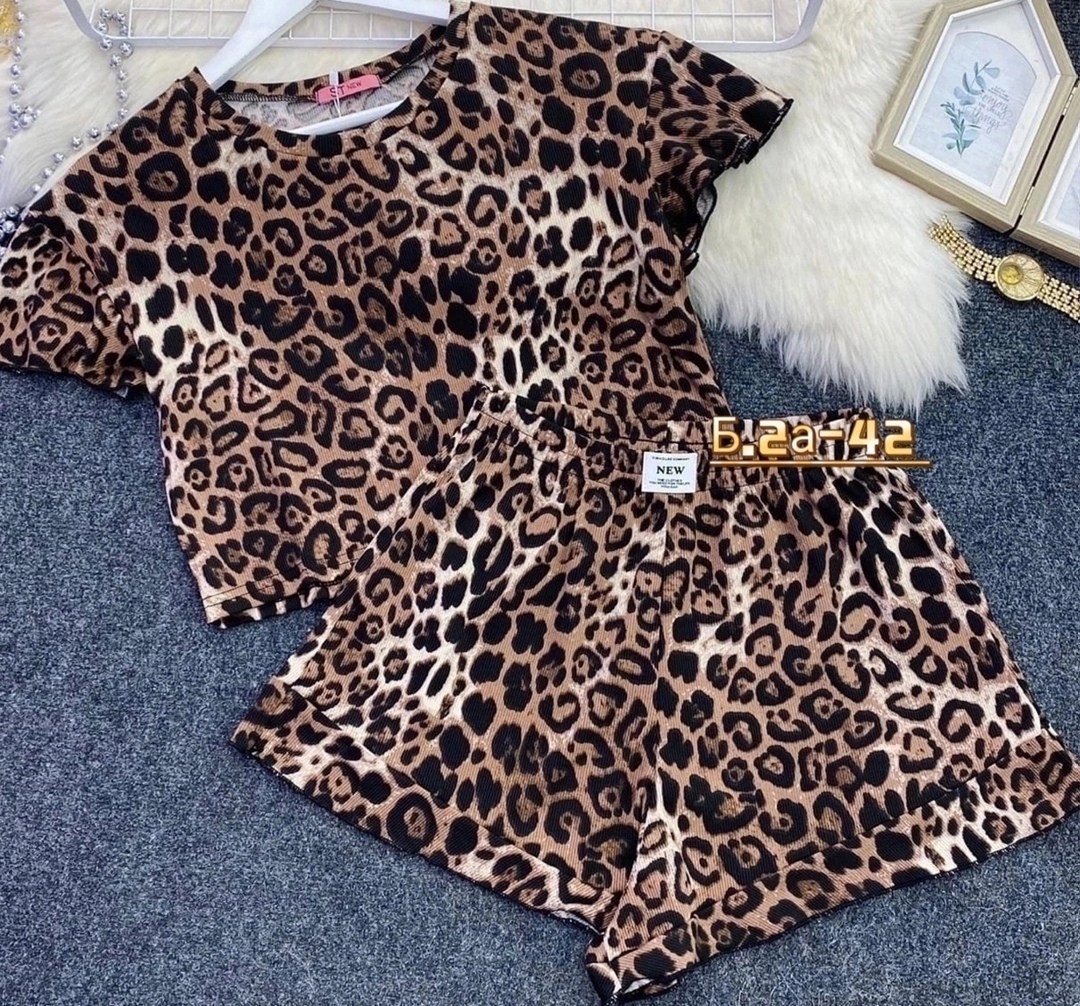 пижама женская с шортами леопард,леопардовая пижама,комплект пижама,домашняя одежда пижама,женская пижама комплект