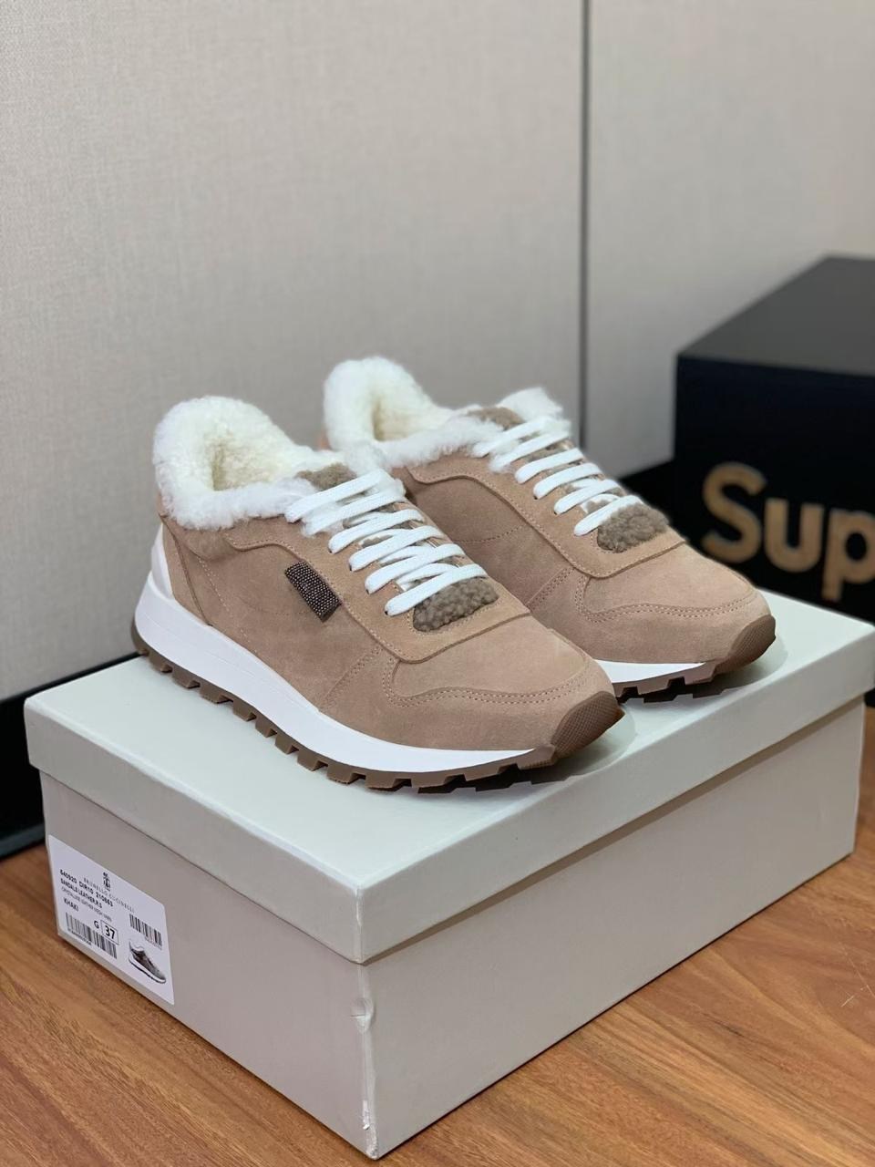 кроссовки brunello cucinelli,,женские кроссовки с мехом,женские кроссовки,замшевые кроссовки