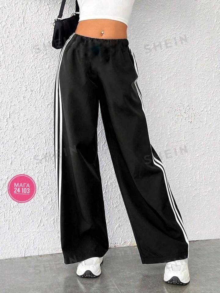 брюки с полоской,широкие брюки,брюки спортивные,двухсторонние штаны,брюки женские широкие спортивные