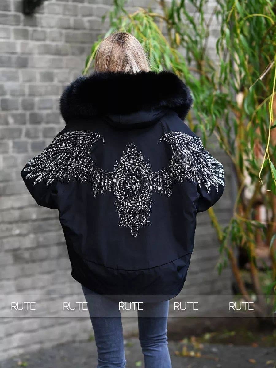 куртка меховая,куртка с мехом,куртка женская с мехом,куртка с крыльями на спине,бомбер с мехом