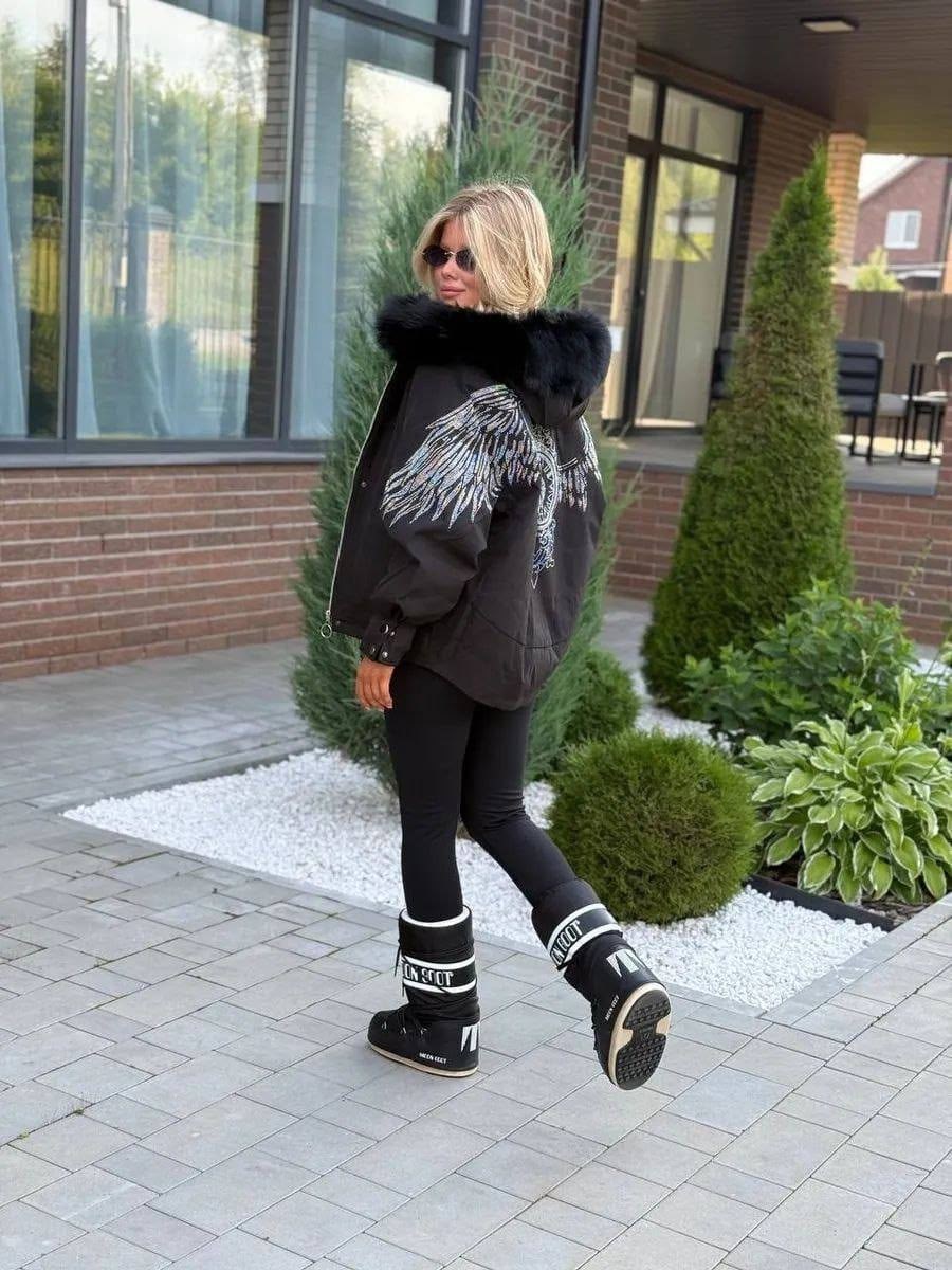 куртка меховая,куртка с мехом,куртка женская с мехом,куртка с крыльями на спине,бомбер с мехом