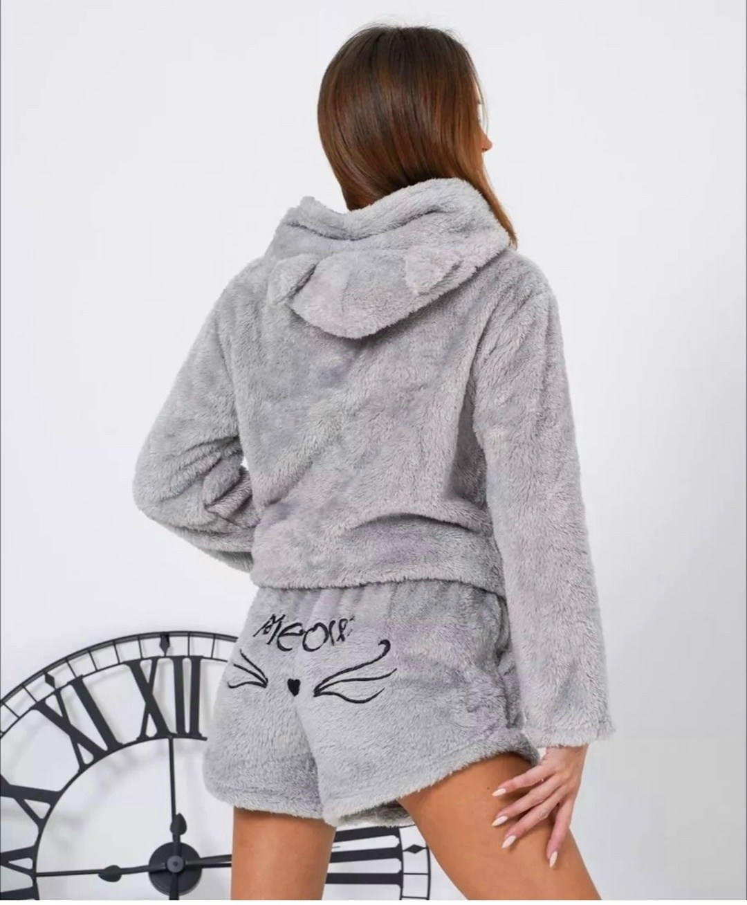 махровая пижама,пижама с шортами теплая плюшевая,пижама женская теплая,плюшевая пижама meow,плюшевая пижама