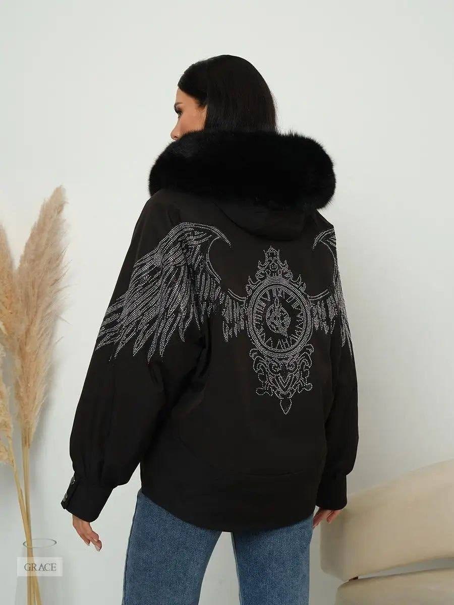 куртка меховая,куртка с мехом,куртка женская с мехом,куртка с крыльями на спине,бомбер с мехом