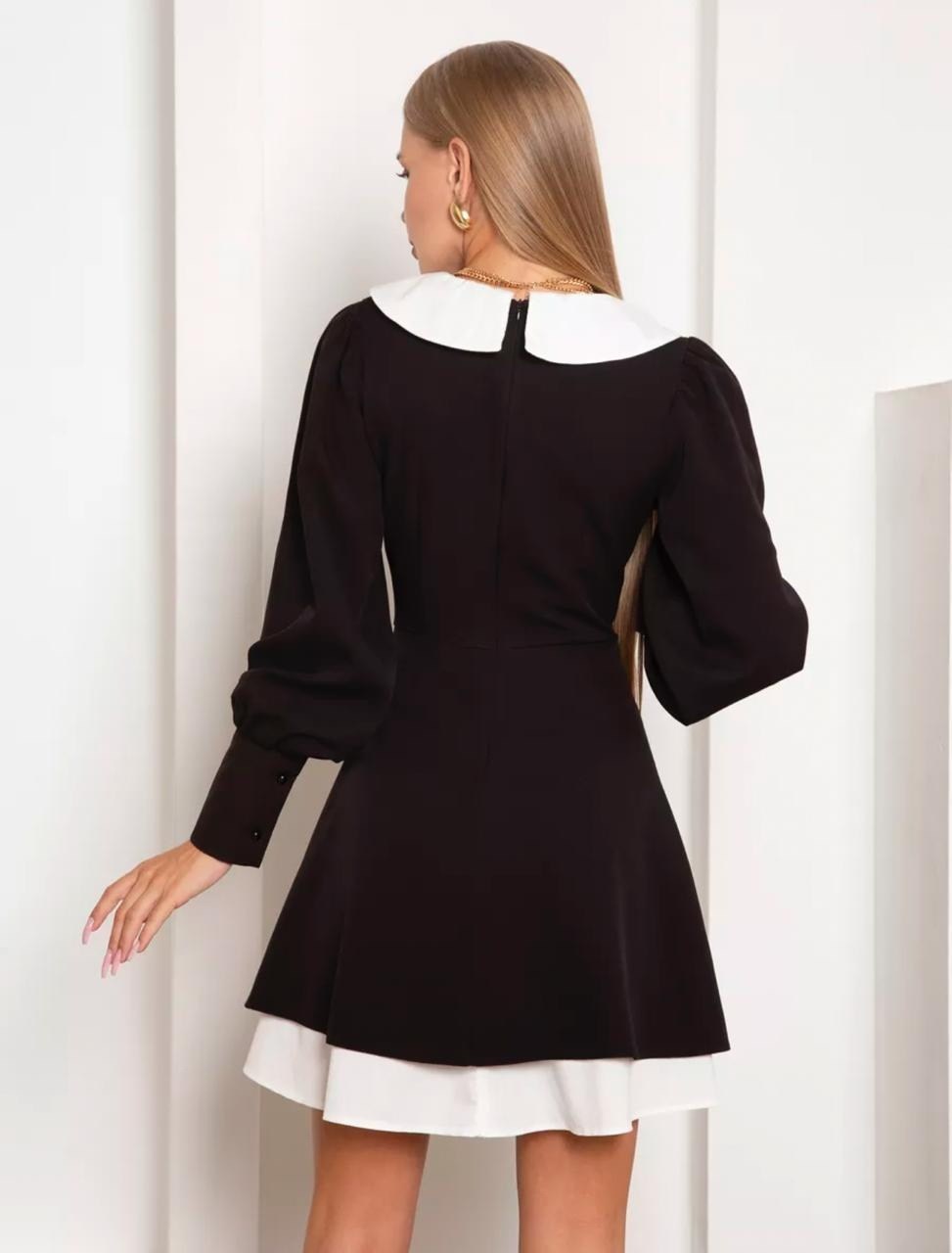 черное платье с белым воротником,платье с воротником,платье с белым воротником,школьное платье,стильное платье мини