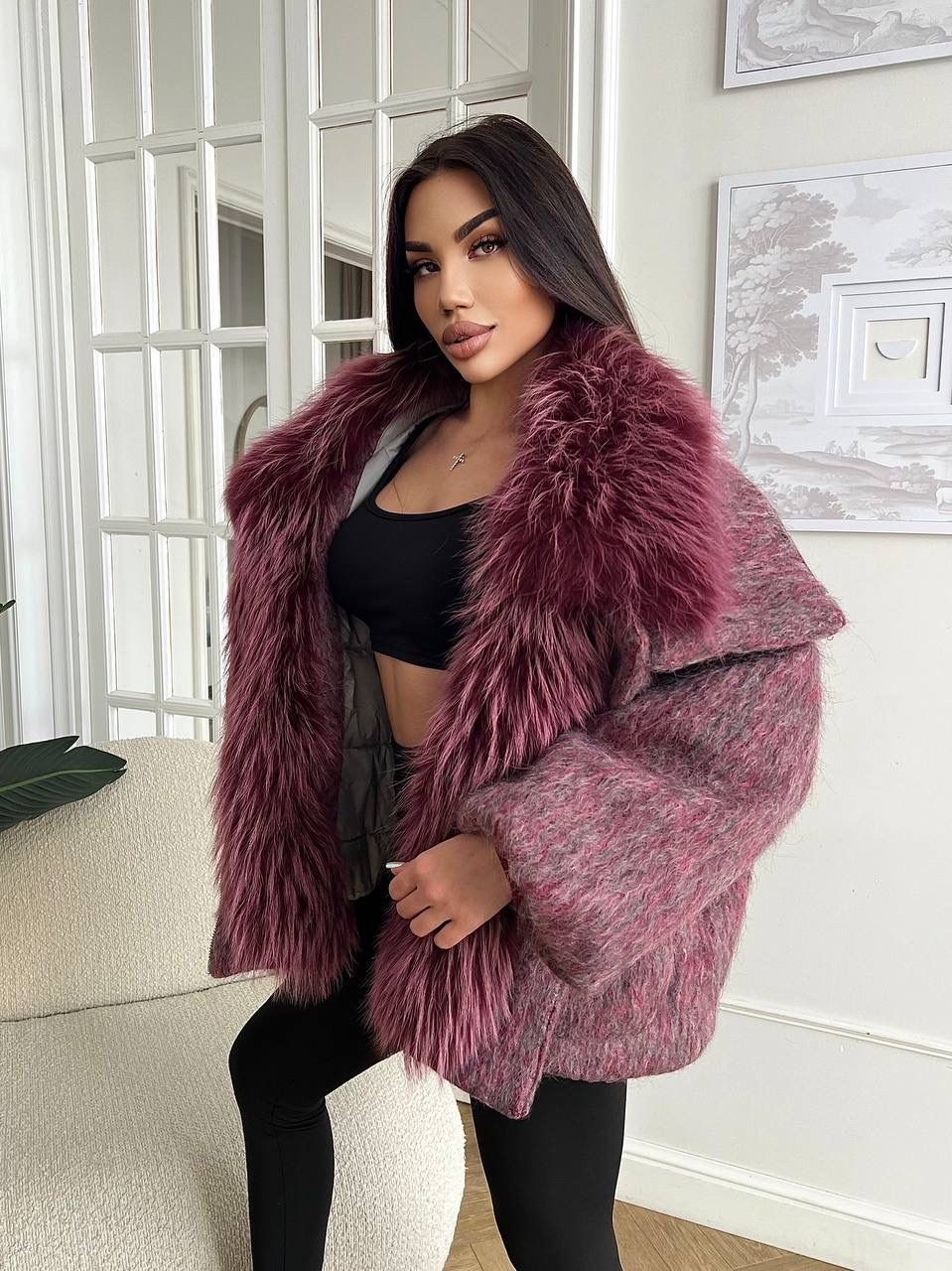 стильная куртка,куртка с мехом,куртка комбинированная,куртка женская