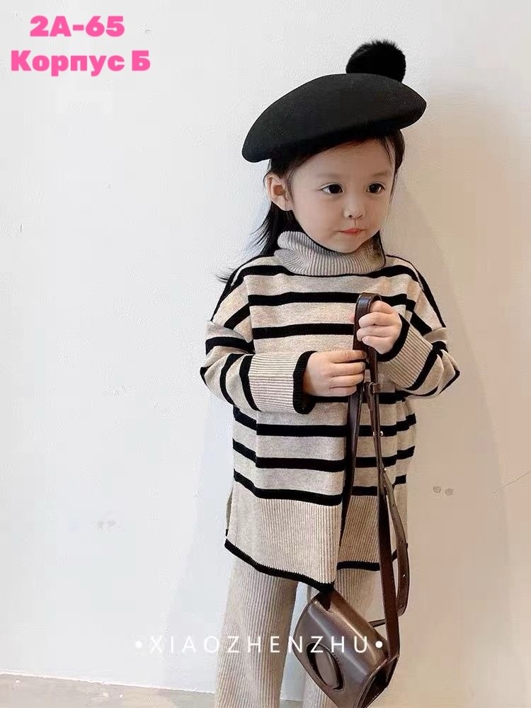 комплект одежды для девочек,вязаный костюм для девочек,свитер в полоску для девочек,свитер для девочек,корейский свитер