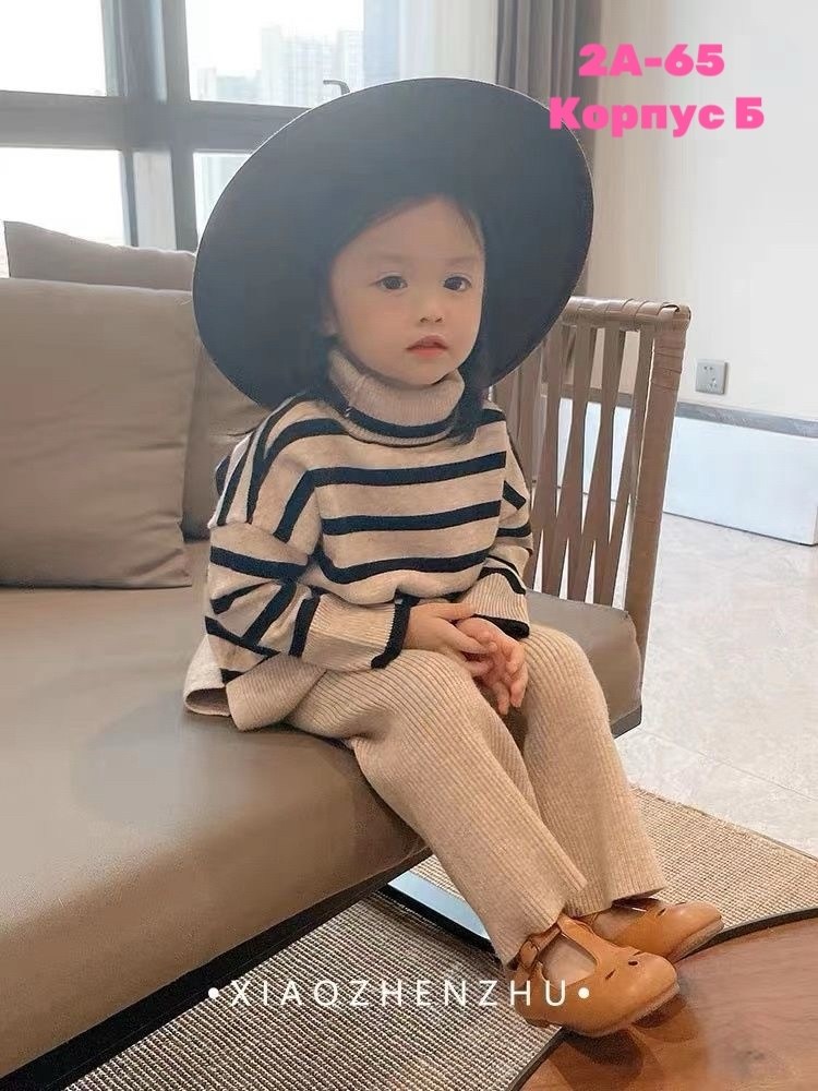 комплект одежды для девочек,вязаный костюм для девочек,свитер в полоску для девочек,свитер для девочек,корейский свитер