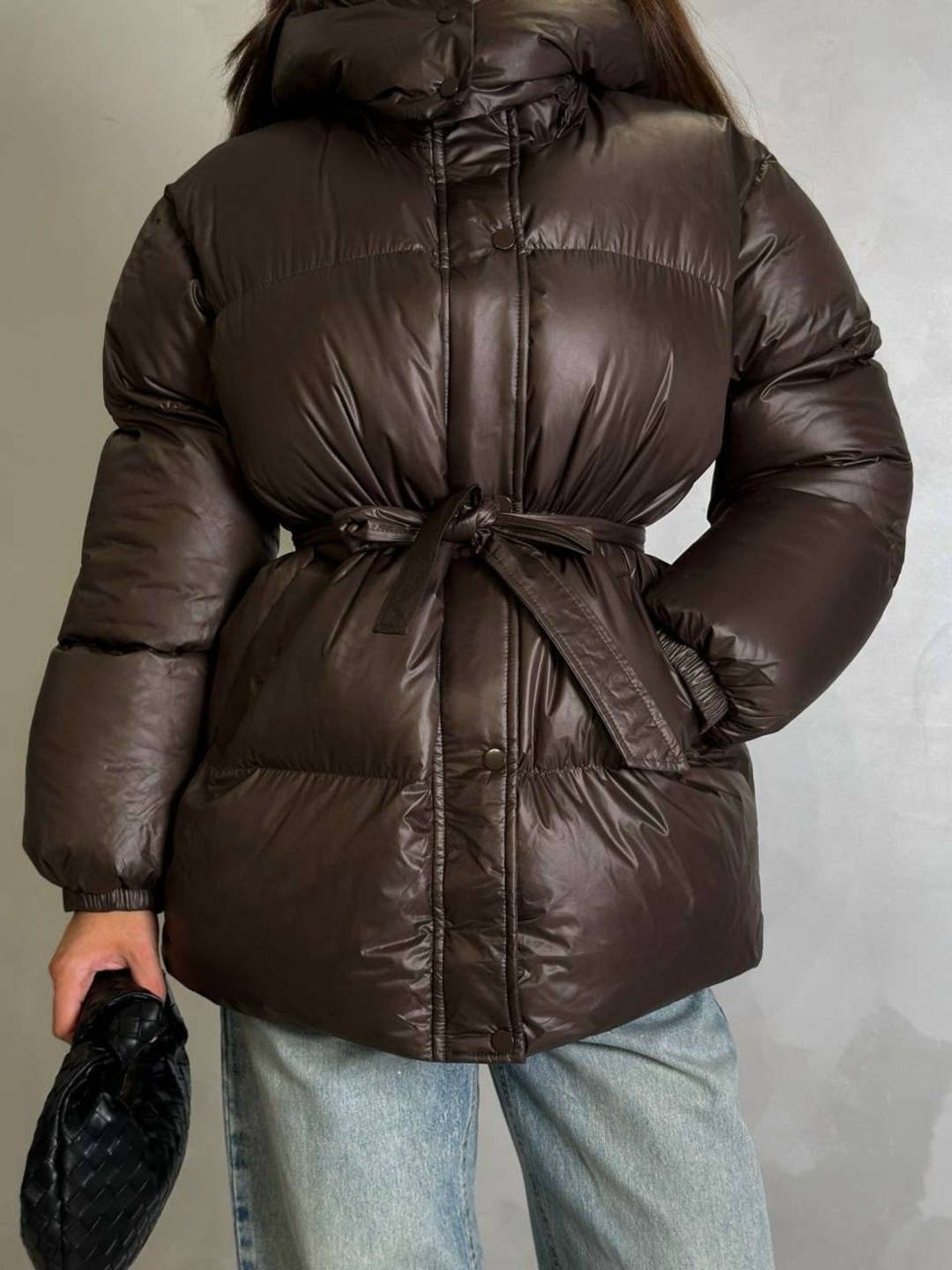 пуховик,женские пуховики,пуховик с поясом,коричневый пуховик,пуховики оверсайз
