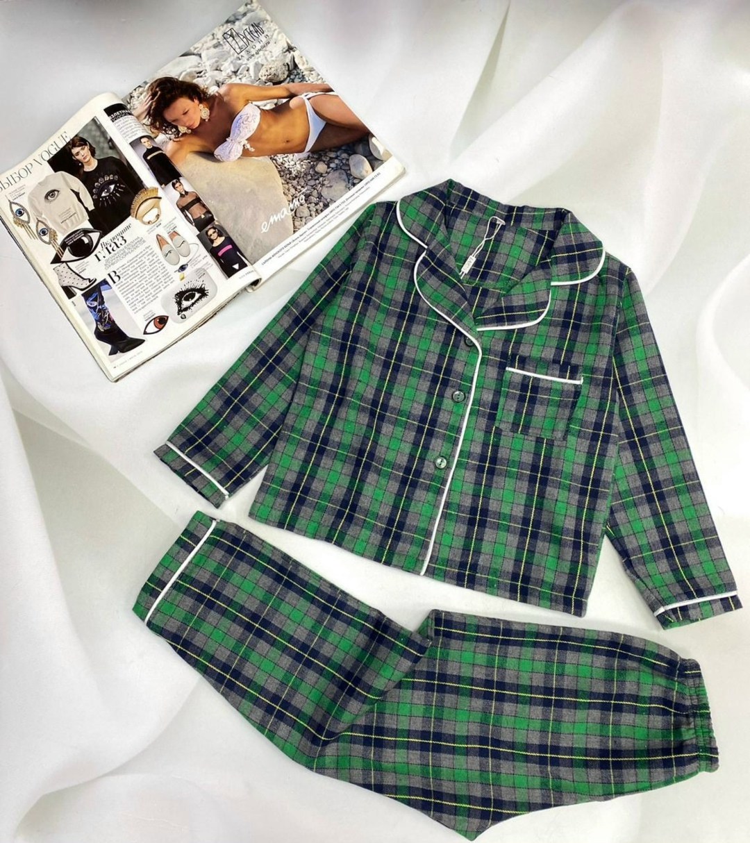 пижама текстильная,пижама зеленая,пижамы клетчатые для пар,пижама в клетку,пижам