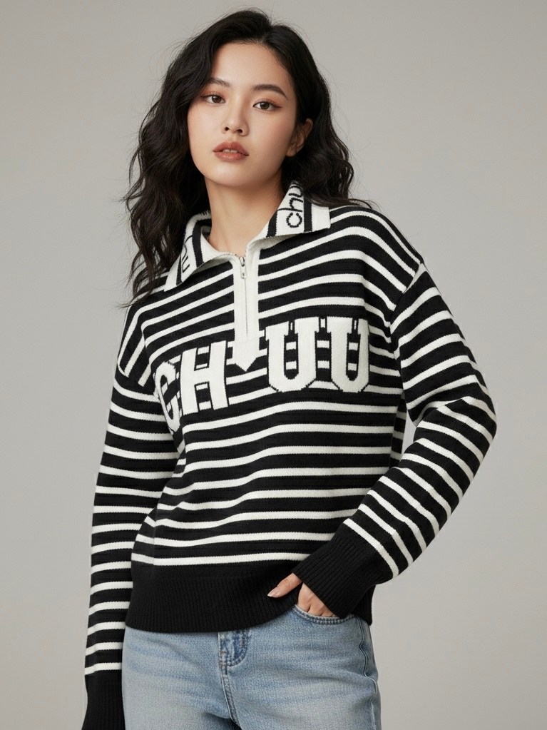 свитер с воротником,вязаные свитера,модные свитера,женский свитер в полоску,свитер полоска