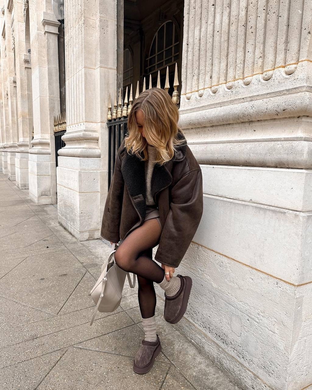 дубленка авиатор короткая оверсайз,дубленка оверсайз,модные образы,дубленка женская