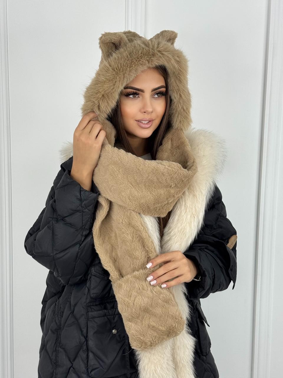 шапка шарф,шапка и шарф для женщин,меховая шапка,шапки комплект,плюшевая шапка