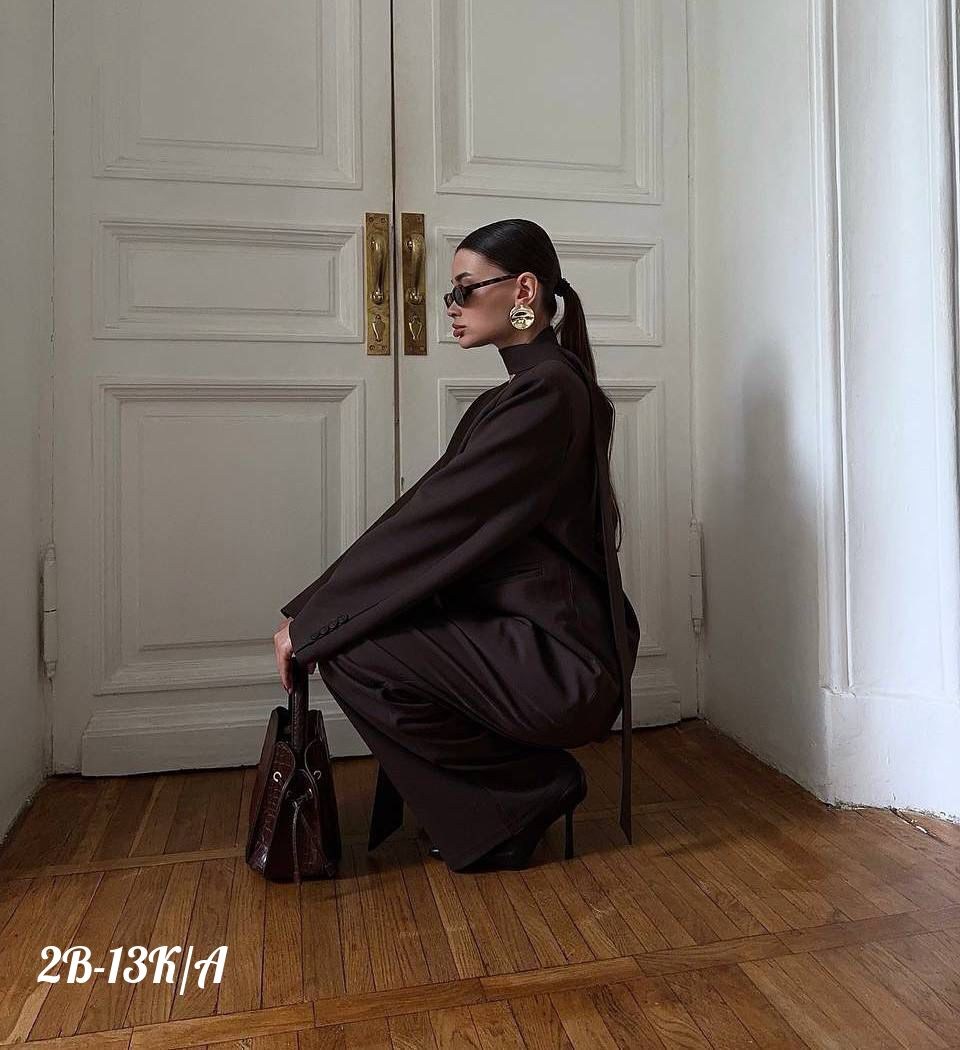 элегантный брючный костюм,стильный костюм,женские брючные костюмы,коричневый костюм